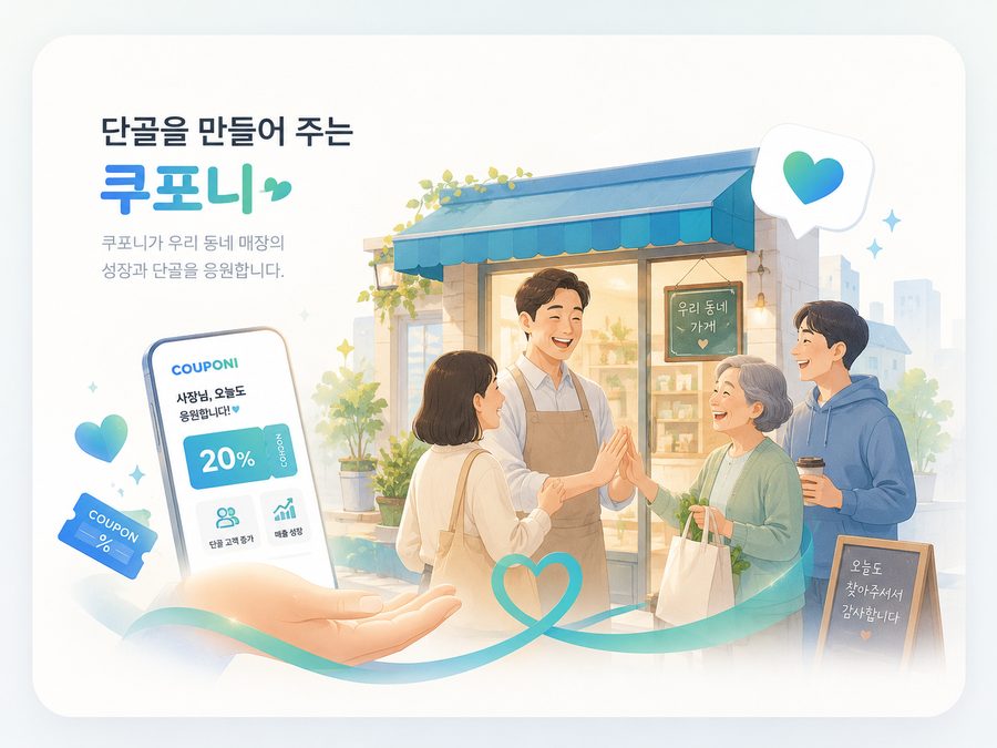 단골을 만들어 주는 쿠포니가 우리 동네 매장을 응원하는 이미지